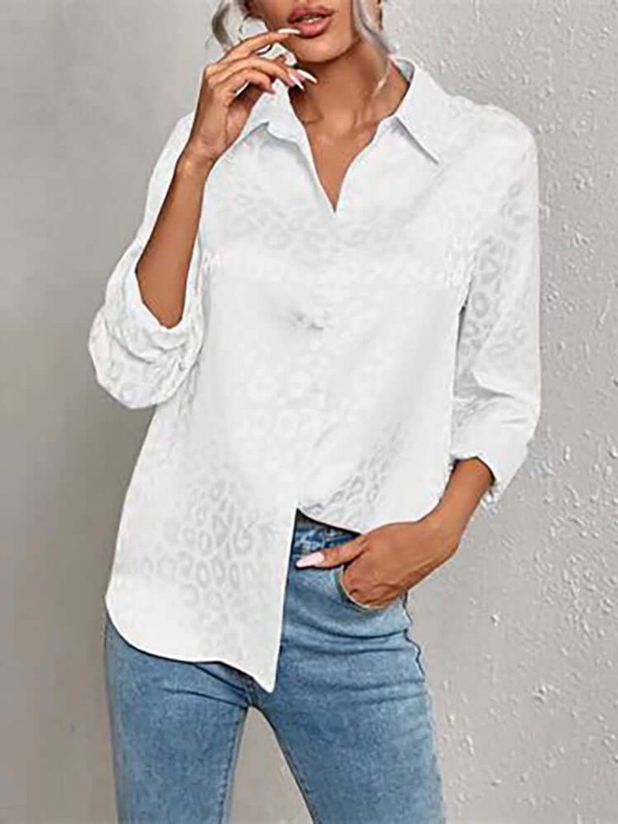 Emily | Women's Leopard Print Jacquard Long-Sleeve Button-Down Blouse