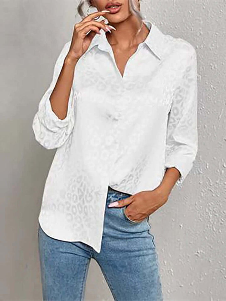 Emily | Women's Leopard Print Jacquard Long-Sleeve Button-Down Blouse