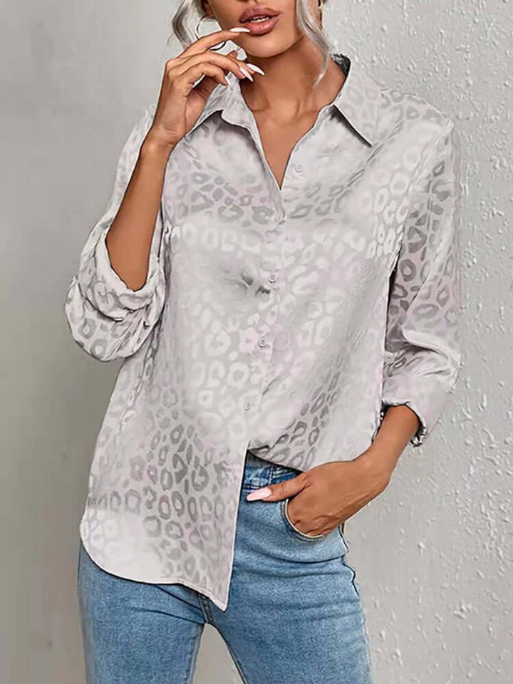 Emily | Women's Leopard Print Jacquard Long-Sleeve Button-Down Blouse