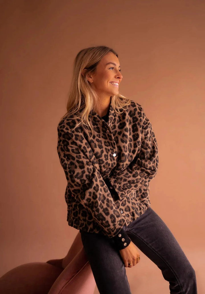 Scarlett | Women's Leopard Print Snap-Front Relaxed Bomber Coat Jacket