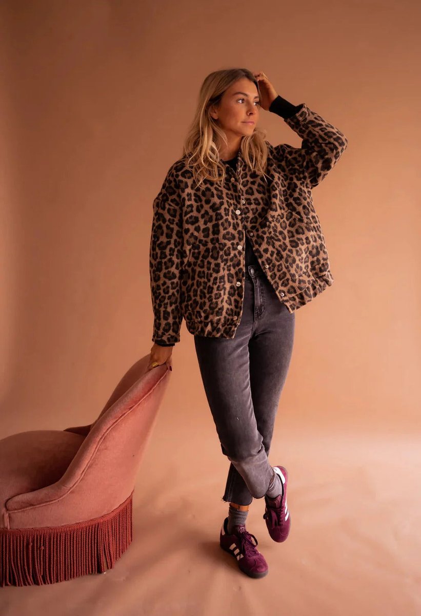 Scarlett | Women's Leopard Print Snap-Front Relaxed Bomber Coat Jacket
