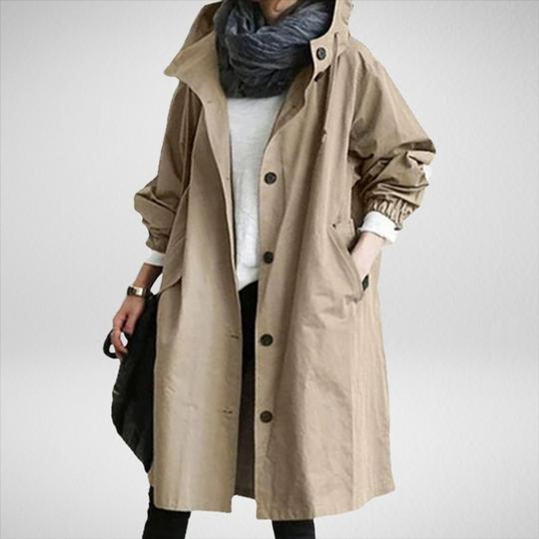 Amelia | Women's Long Hooded Waterproof Trench Coat Relaxed Fit