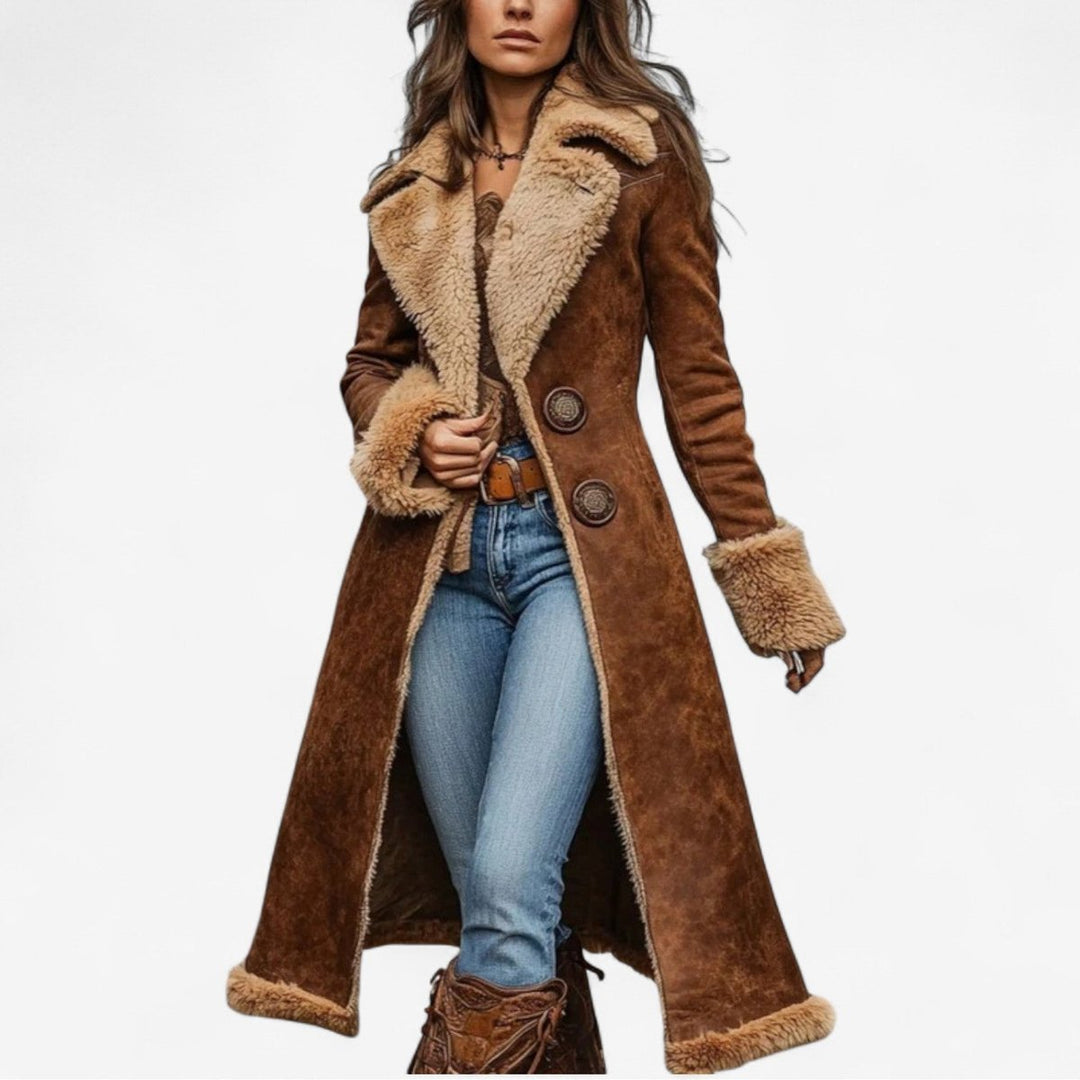 Sophie | Womens Long Shearling-Lined Suede Trench Coat Flared Silhouette