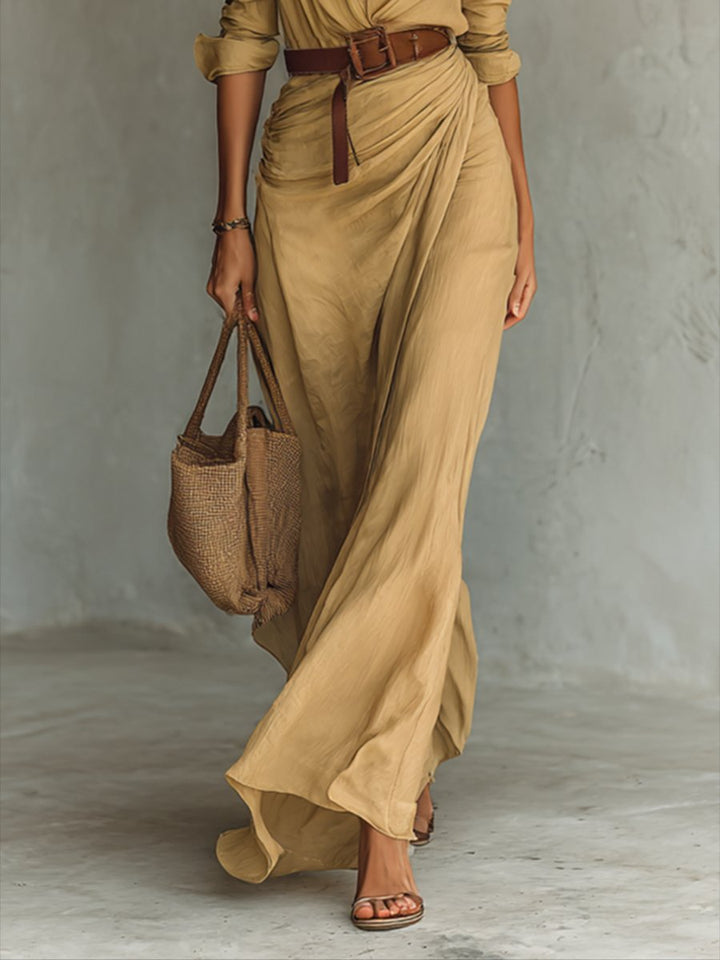 Isla | Women's Long Sleeve Belted Shirt Collar Maxi Dress