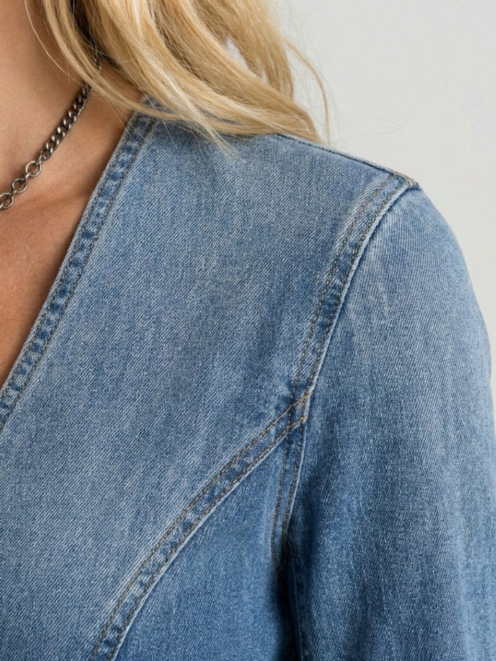 Ivy | Women's Long Sleeve Button-Front Denim Everyday Maxi Dress Deep V-Neck