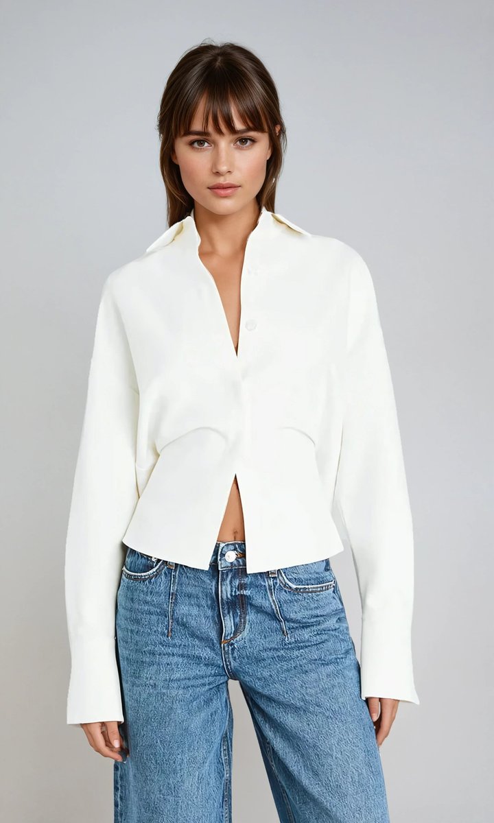 Scarlett | Women's Flowy Button-Up Blouse Point Collar Long Sleeve