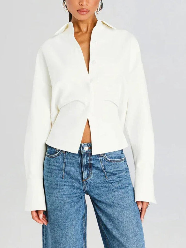 Scarlett | Women's Flowy Button-Up Blouse Point Collar Long Sleeve