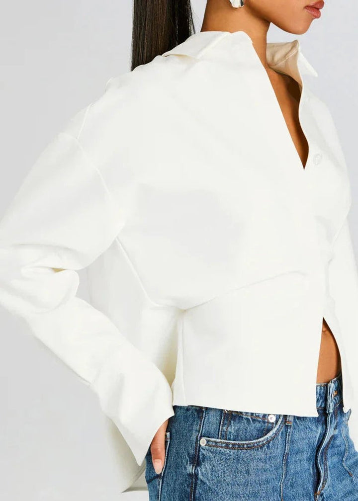 Scarlett | Women's Flowy Button-Up Blouse Point Collar Long Sleeve