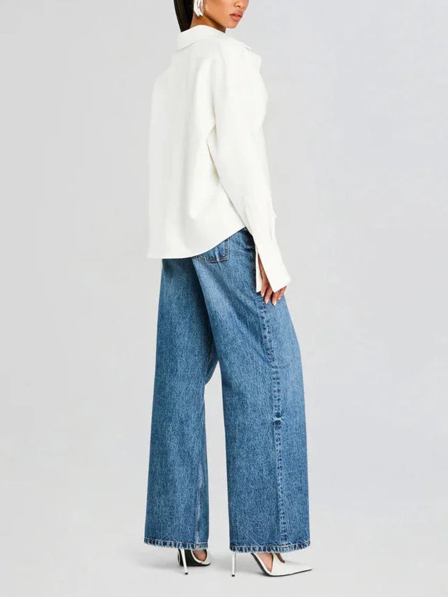 Scarlett | Women's Flowy Button-Up Blouse Point Collar Long Sleeve