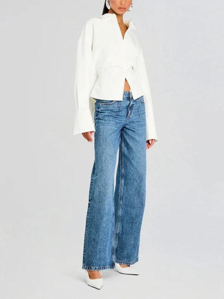 Scarlett | Women's Flowy Button-Up Blouse Point Collar Long Sleeve