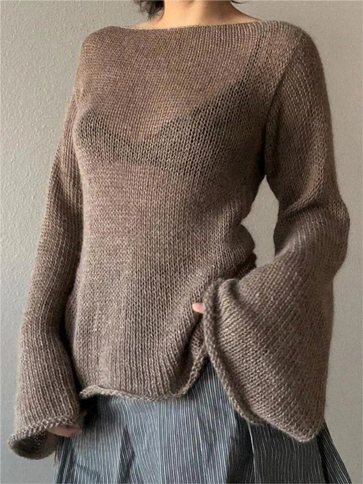 Aria | Women's Open-Back Knit Jumper Flared Cuffs Boat Neck