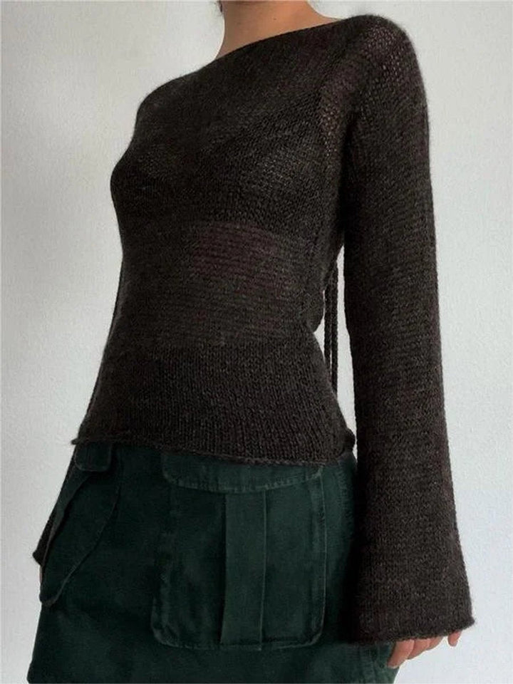 Aria | Women's Open-Back Knit Jumper Flared Cuffs Boat Neck