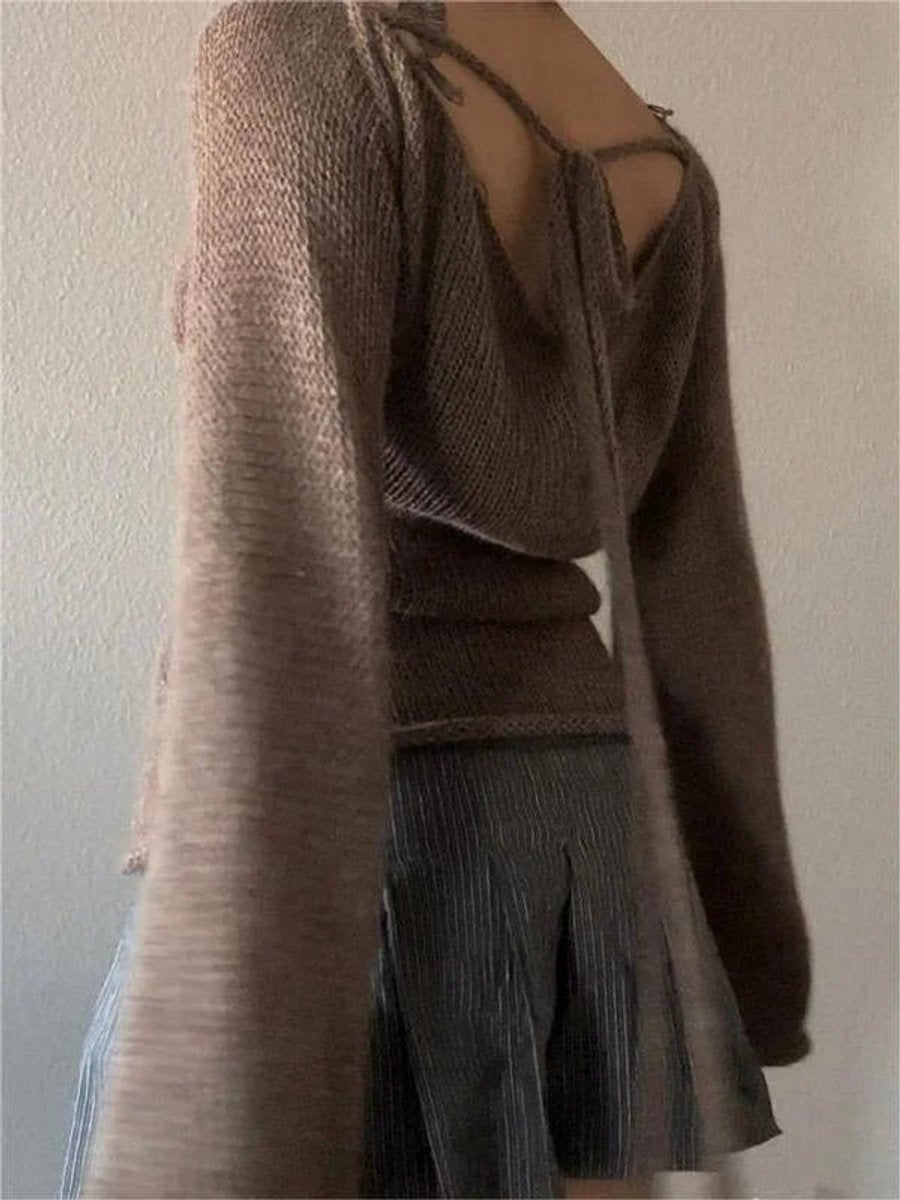 Aria | Women's Open-Back Knit Jumper Flared Cuffs Boat Neck