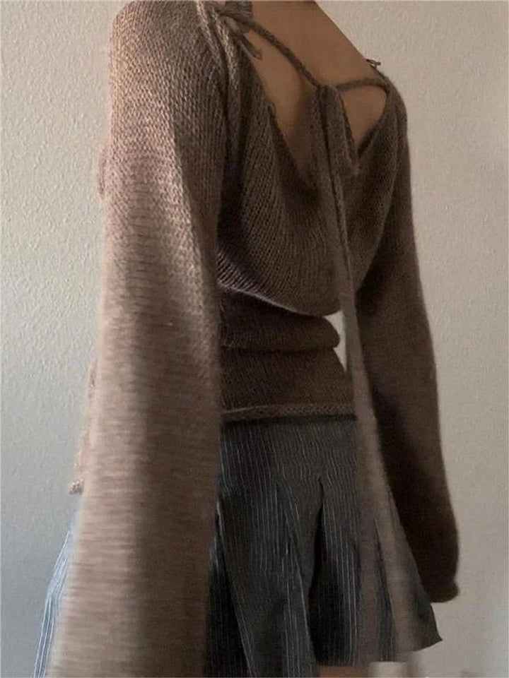 Aria | Women's Open-Back Knit Jumper Flared Cuffs Boat Neck