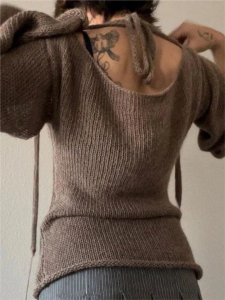 Aria | Women's Open-Back Knit Jumper Flared Cuffs Boat Neck