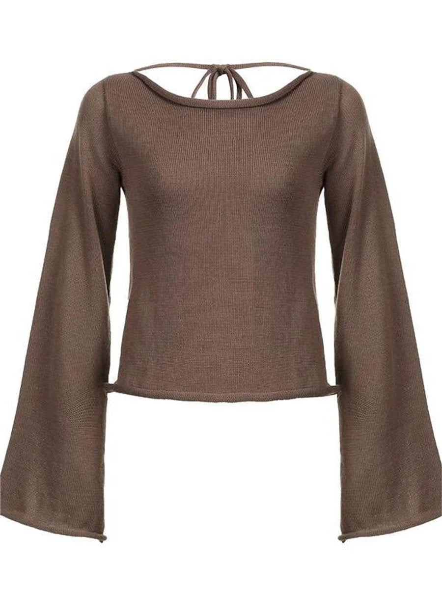 Aria | Women's Open-Back Knit Jumper Flared Cuffs Boat Neck