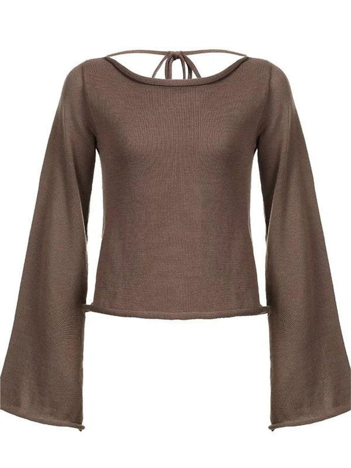 Aria | Women's Open-Back Knit Jumper Flared Cuffs Boat Neck