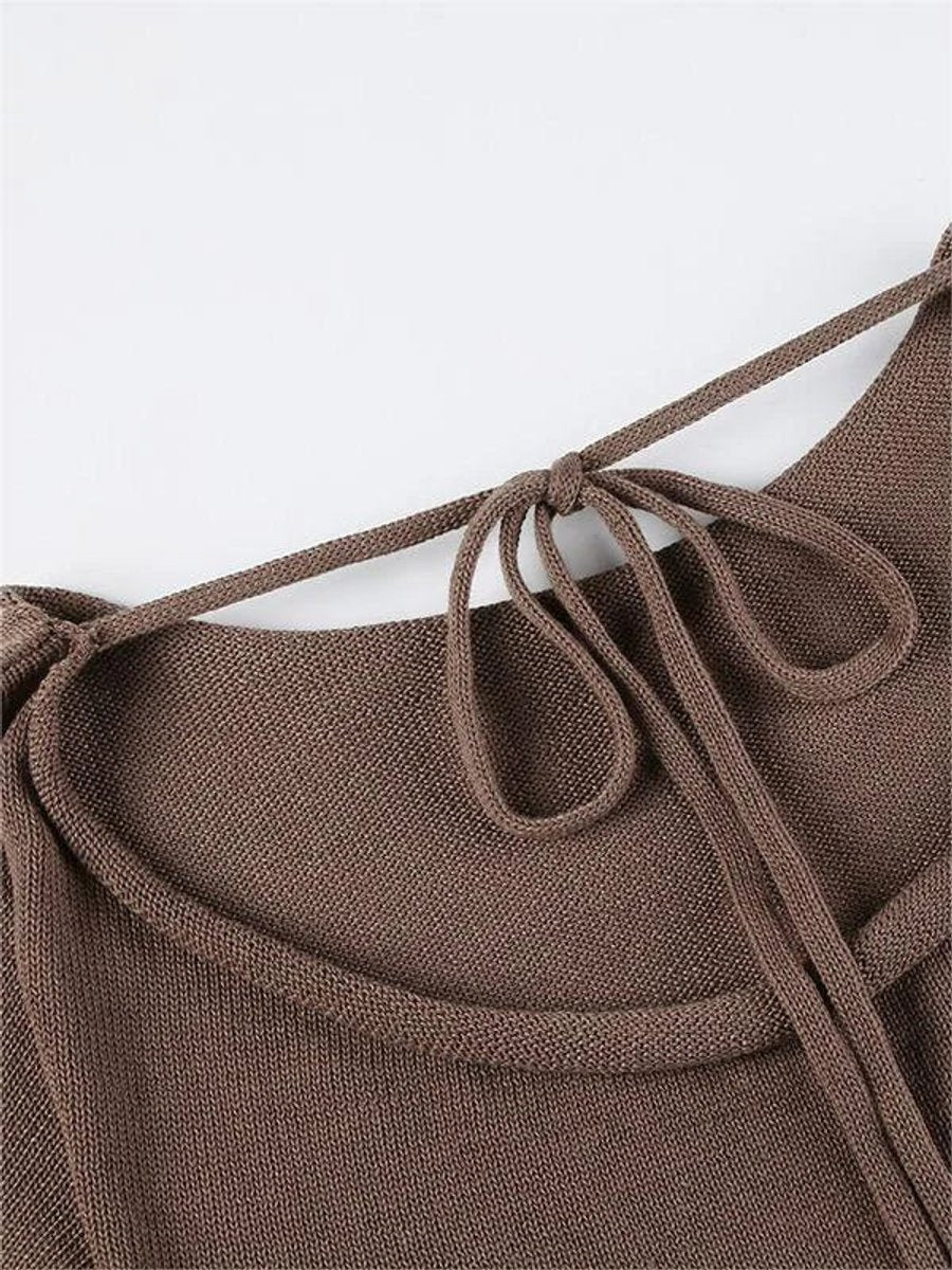 Aria | Women's Open-Back Knit Jumper Flared Cuffs Boat Neck