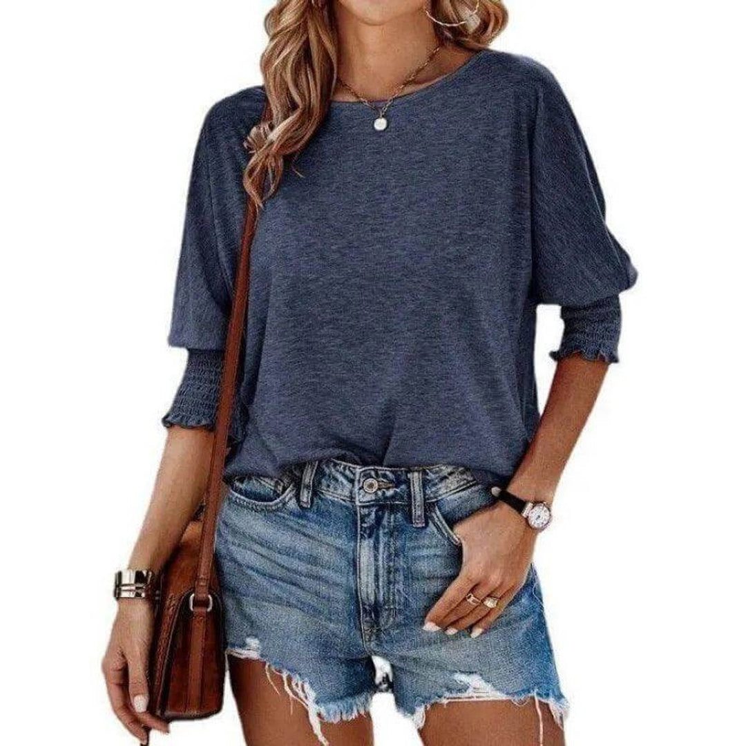 Aria | Women's Long Sleeve Batwing Blouse Smocked Frill Cuffs