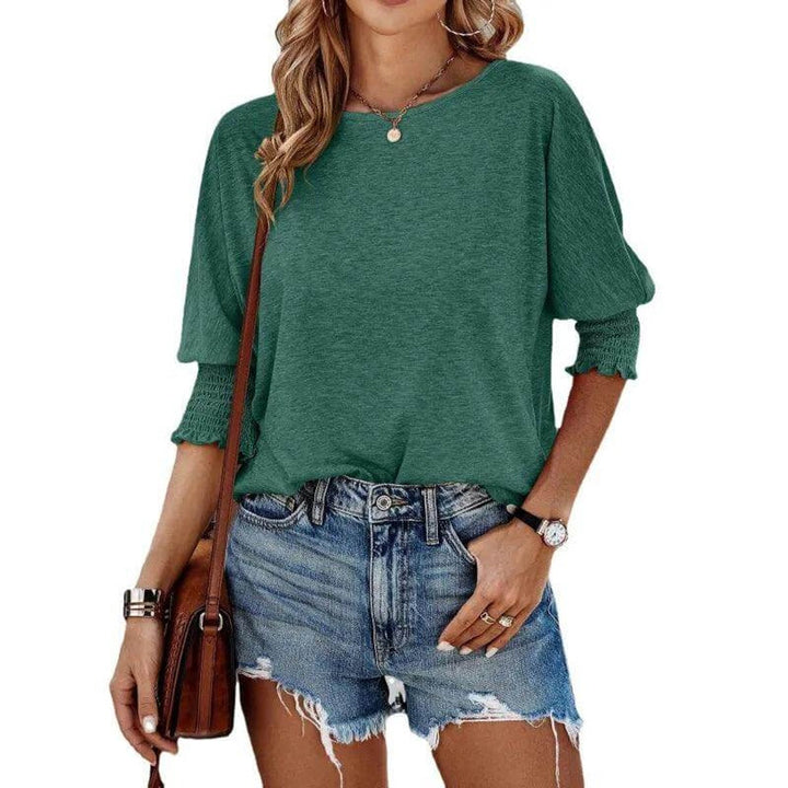 Aria | Women's Long Sleeve Batwing Blouse Smocked Frill Cuffs