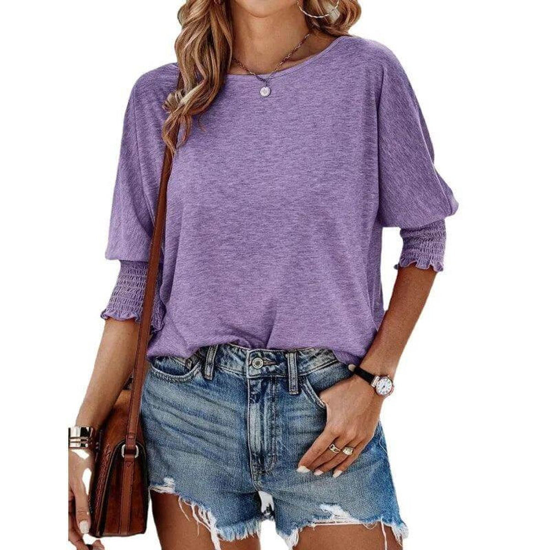 Aria | Women's Long Sleeve Batwing Blouse Smocked Frill Cuffs