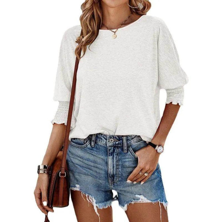 Aria | Women's Long Sleeve Batwing Blouse Smocked Frill Cuffs