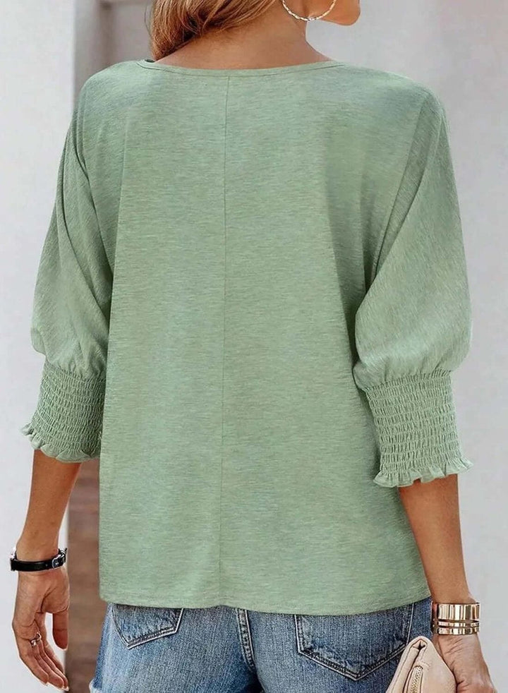 Aria | Women's Long Sleeve Batwing Blouse Smocked Frill Cuffs