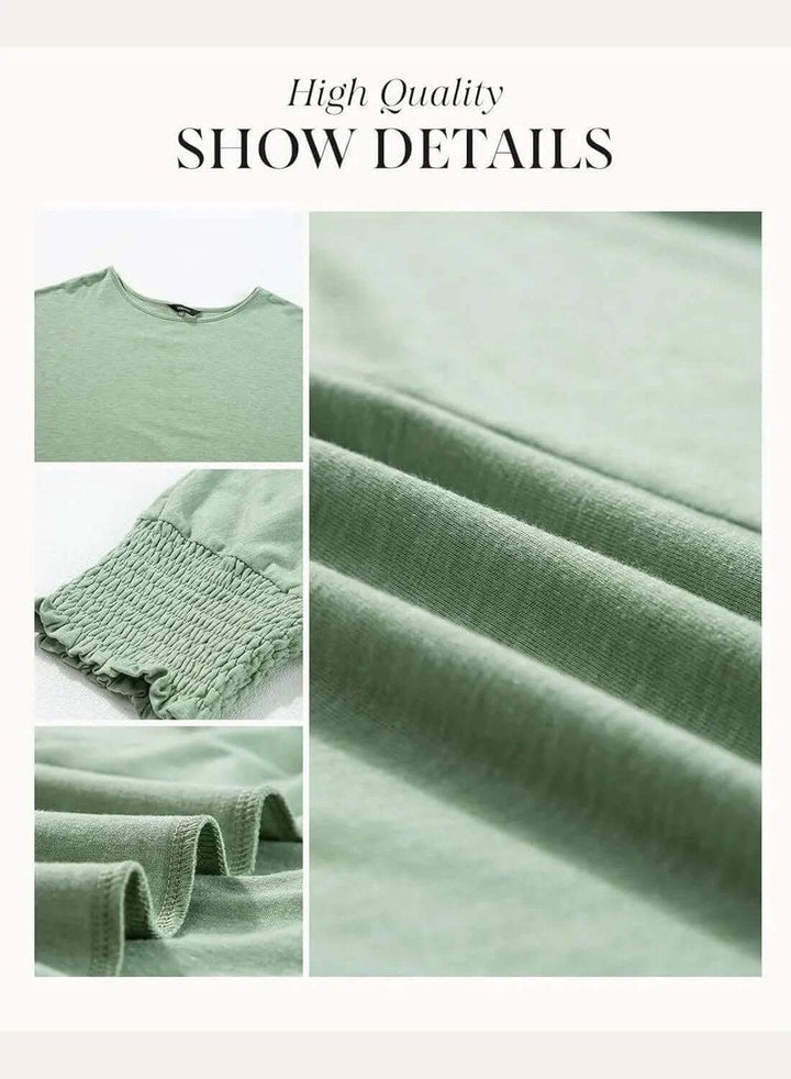 Aria | Women's Long Sleeve Batwing Blouse Smocked Frill Cuffs