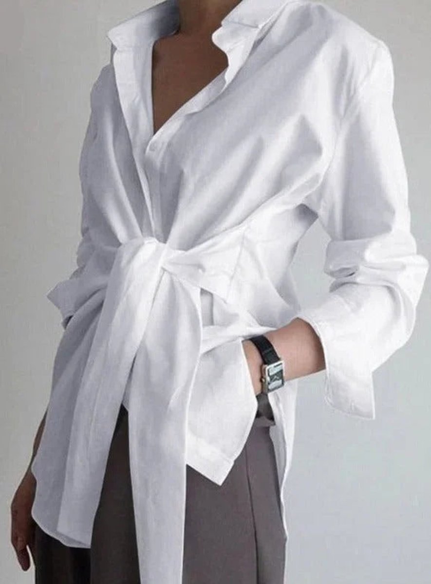 Lily | Women's Long-Sleeve Tie-Belt Wrap Blouse Open Collar
