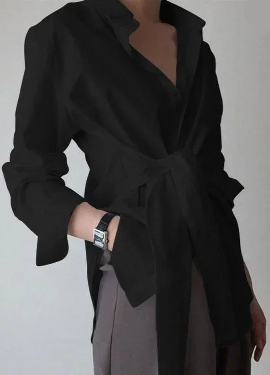 Lily | Women's Long-Sleeve Tie-Belt Wrap Blouse Open Collar