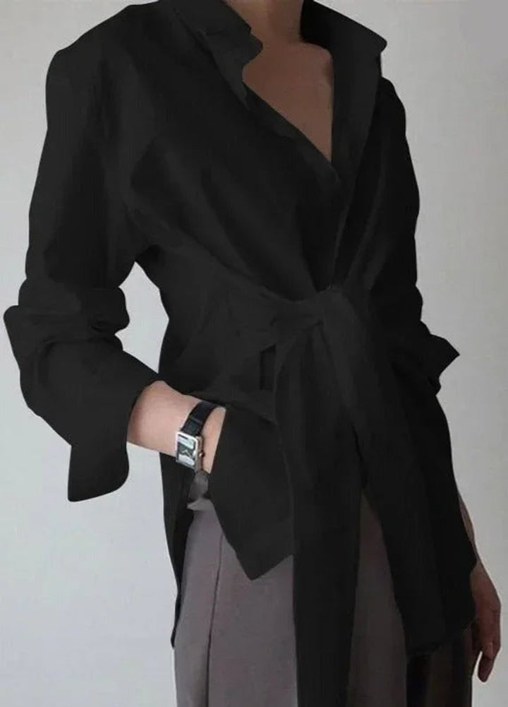 Lily | Women's Long-Sleeve Tie-Belt Wrap Blouse Open Collar