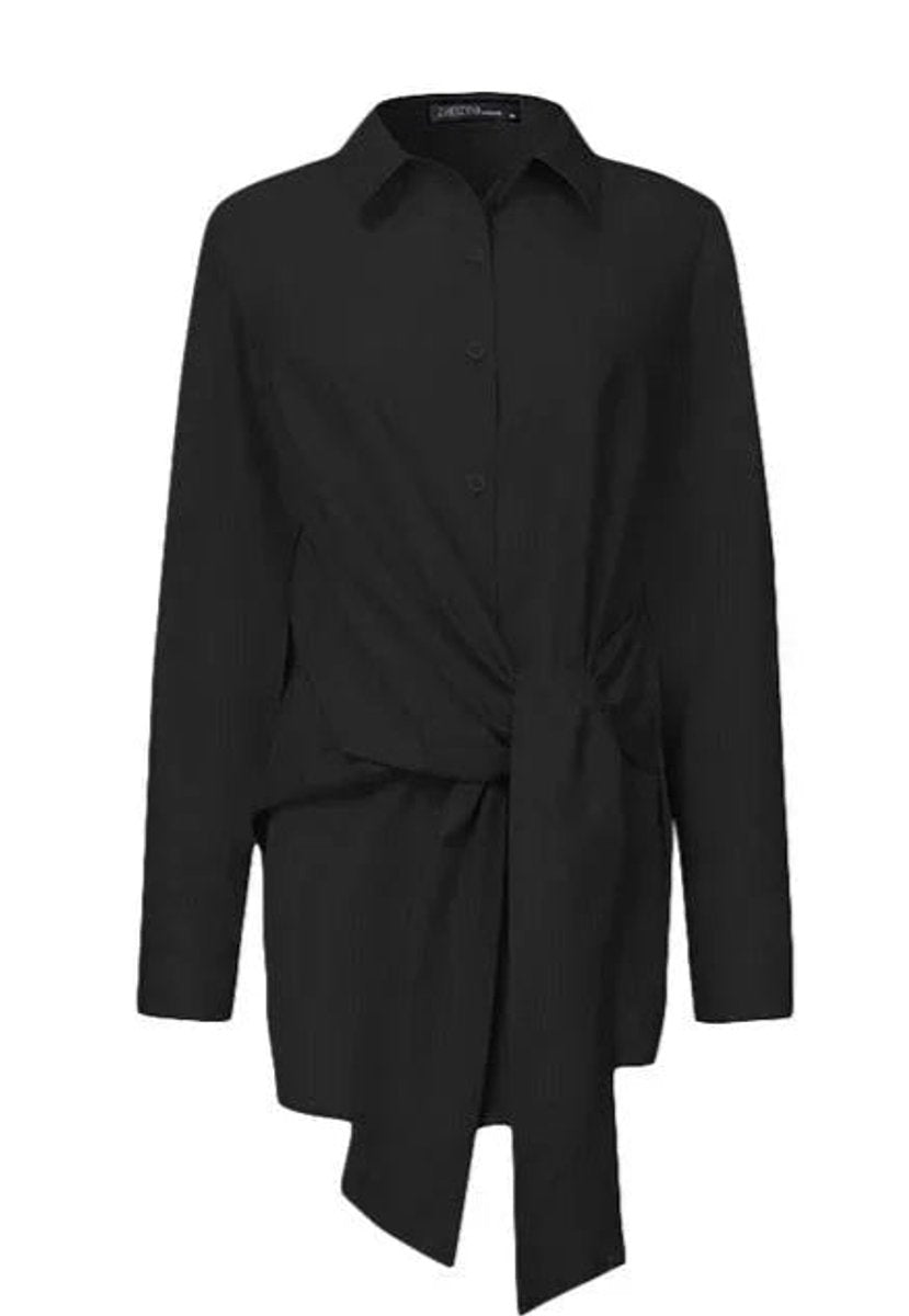 Lily | Women's Long-Sleeve Tie-Belt Wrap Blouse Open Collar