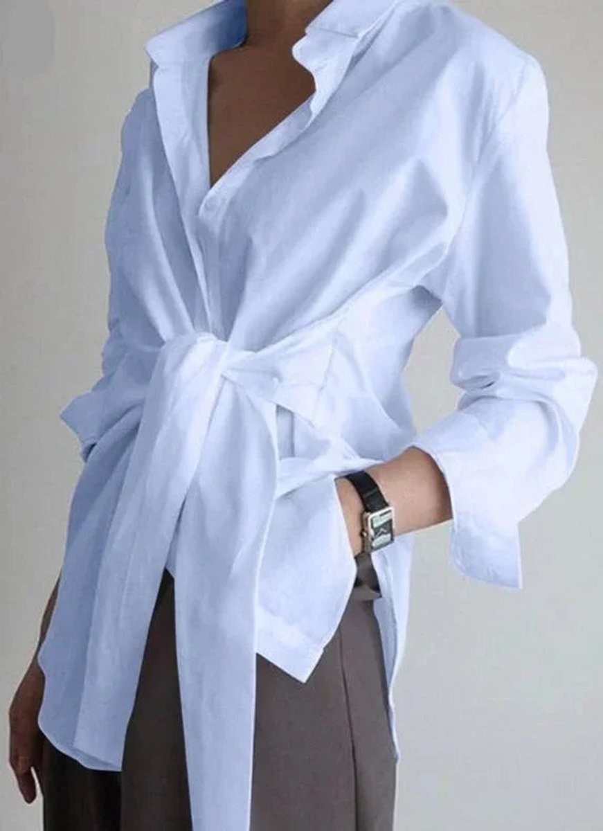 Lily | Women's Long-Sleeve Tie-Belt Wrap Blouse Open Collar