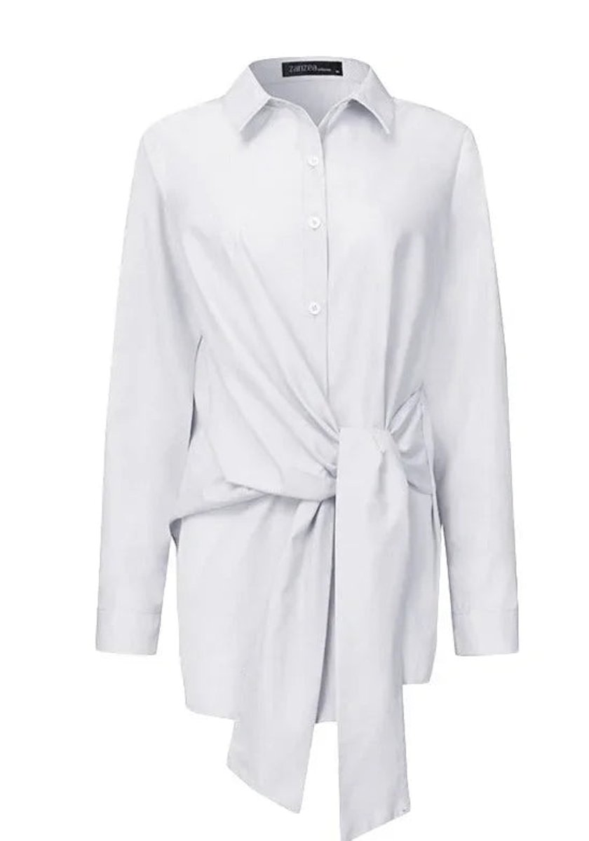 Lily | Women's Long-Sleeve Tie-Belt Wrap Blouse Open Collar