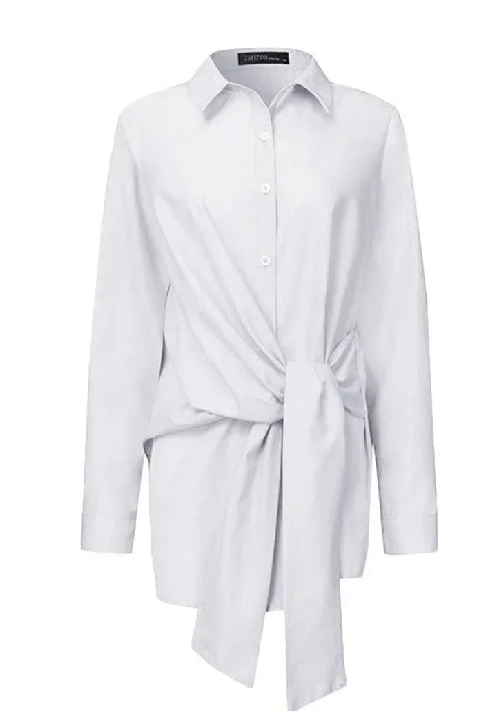 Lily | Women's Long-Sleeve Tie-Belt Wrap Blouse Open Collar