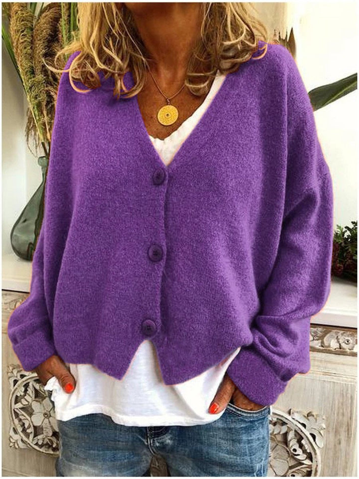 Phoebe | Women's Long-Sleeve V-Neck Button-Front Soft Knit Cardigan Top