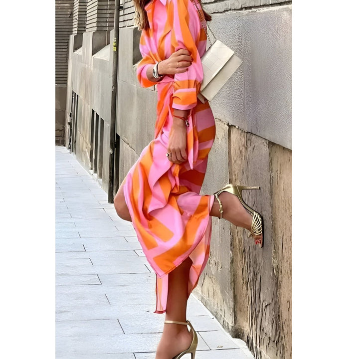 Ivy | Women's Long-Sleeve Wrap Midi Shirt Dress Bold Stripe