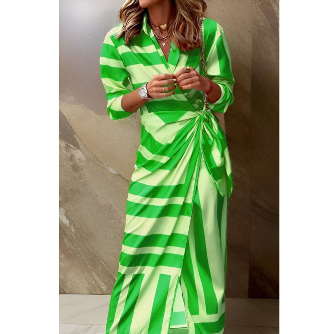 Ivy | Women's Long-Sleeve Wrap Midi Shirt Dress Bold Stripe