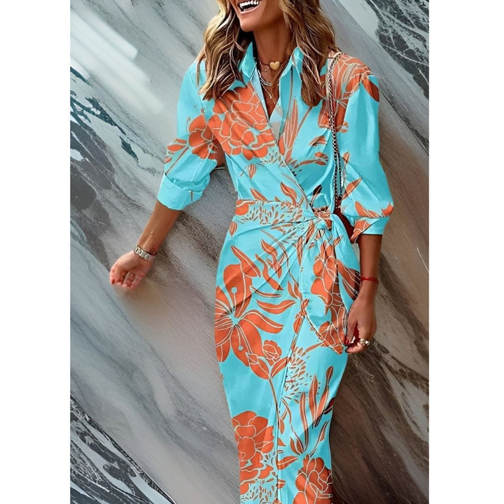 Ivy | Women's Long-Sleeve Wrap Midi Shirt Dress Bold Stripe