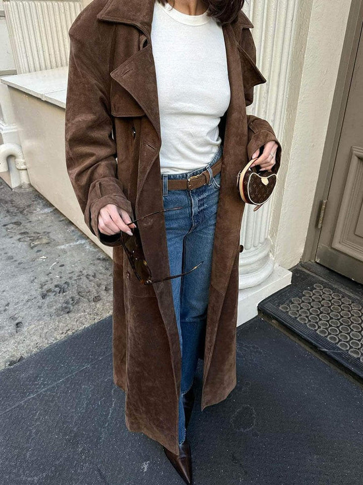 Olivia | Women's Long Suede Trench Coat Relaxed Fit Outerwear