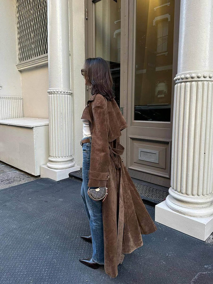 Olivia | Women's Long Suede Trench Coat Relaxed Fit Outerwear