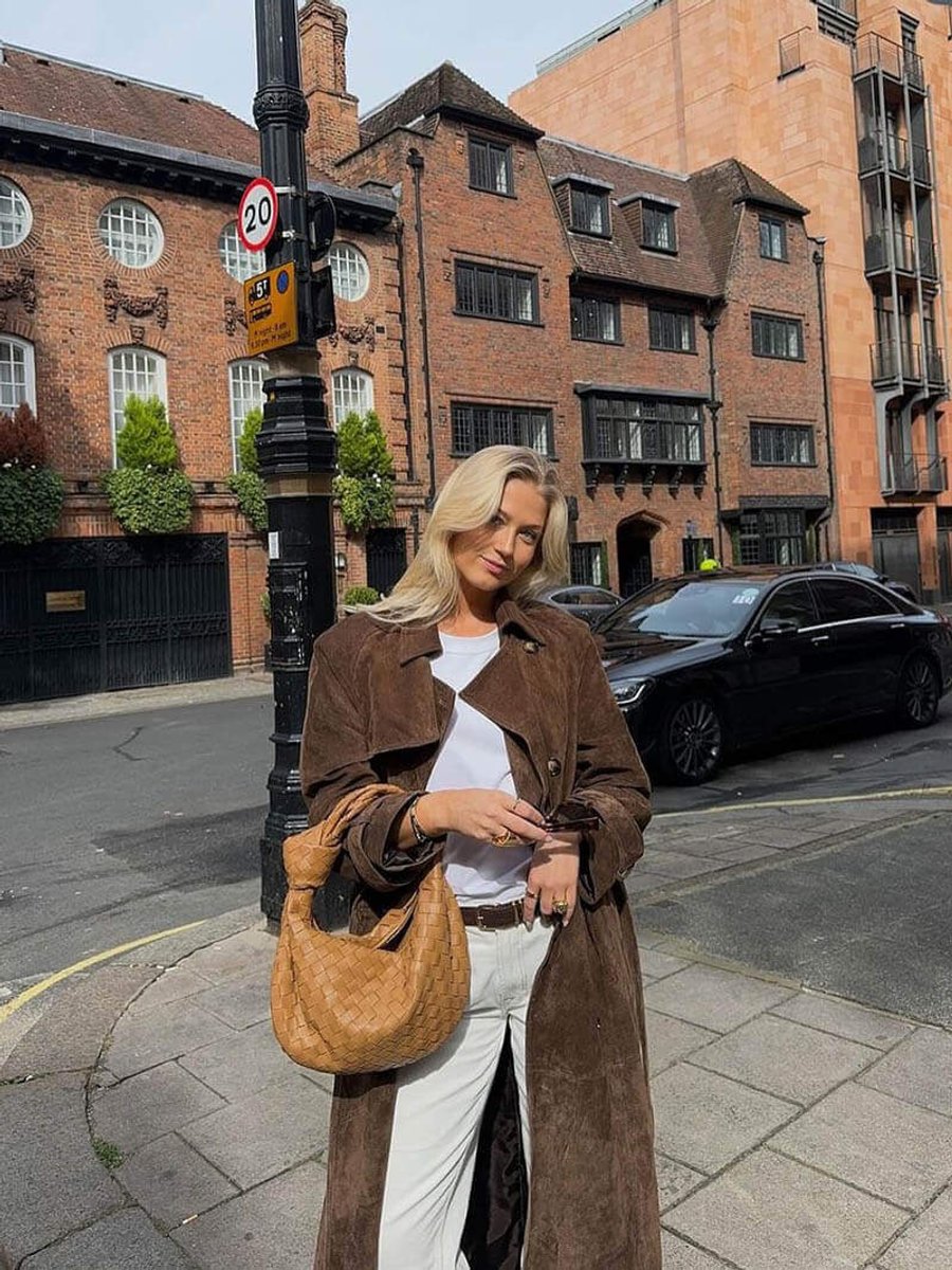 Olivia | Women's Long Suede Trench Coat Relaxed Fit Outerwear