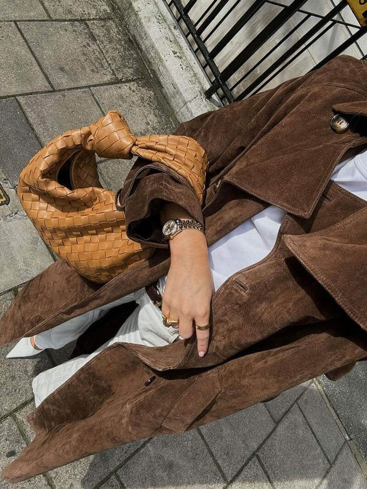 Olivia | Women's Long Suede Trench Coat Relaxed Fit Outerwear
