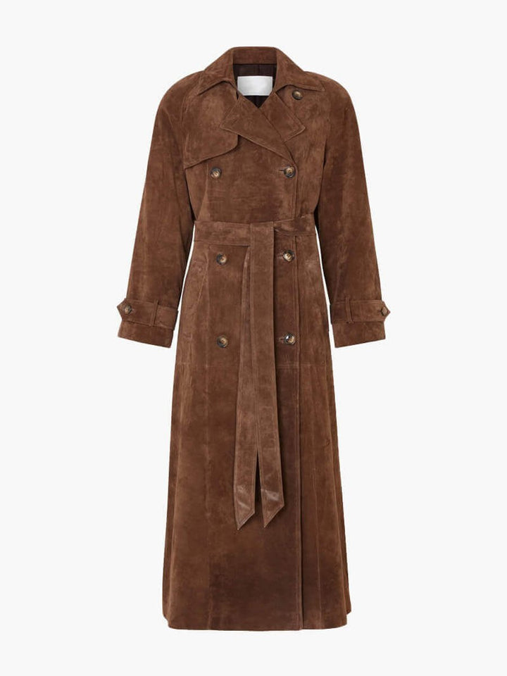 Olivia | Women's Long Suede Trench Coat Relaxed Fit Outerwear