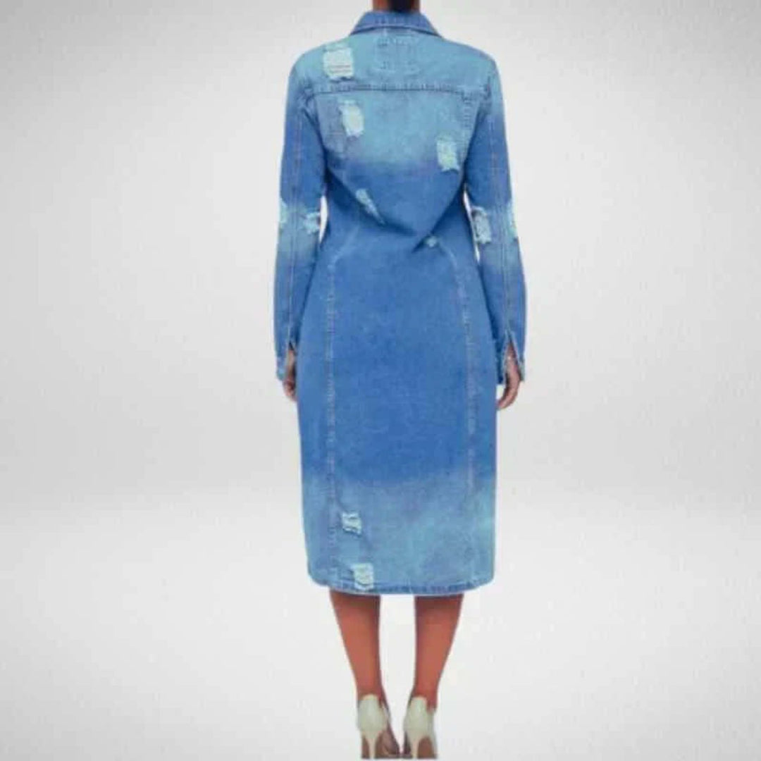 Ella | Women's Longline Distressed Denim Trench Coat