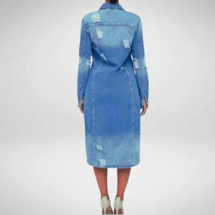 Ella | Women's Longline Distressed Denim Trench Coat
