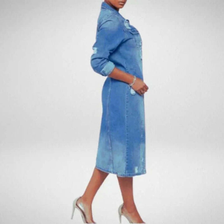 Ella | Women's Longline Distressed Denim Trench Coat