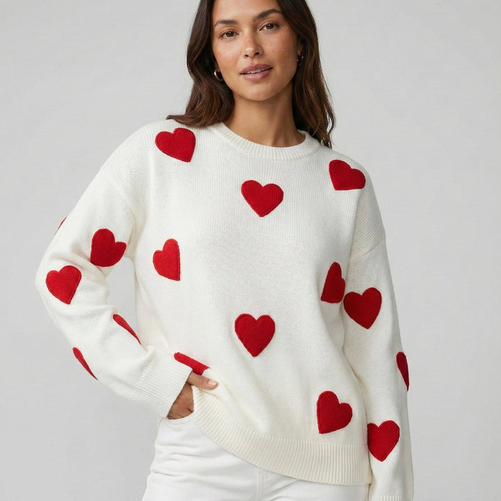 Phoebe | Women's Loose-Fit Heart Pattern Knitted Jumper Soft Knit