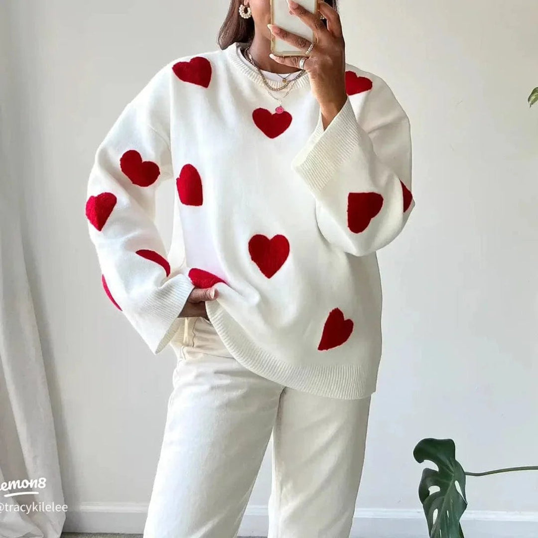Phoebe | Women's Loose-Fit Heart Pattern Knitted Jumper Soft Knit