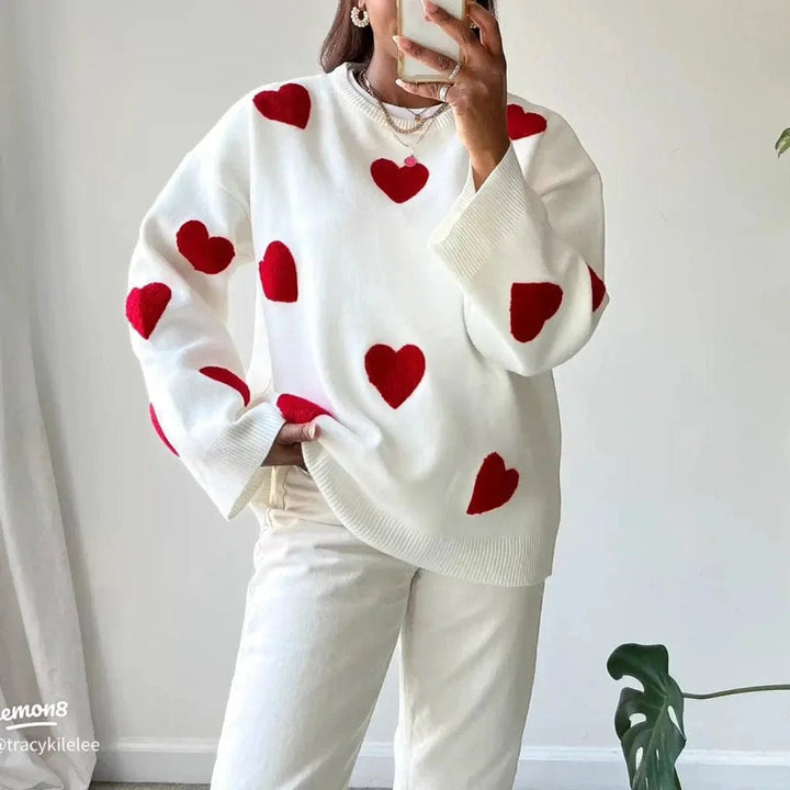 Phoebe | Women's Loose-Fit Heart Pattern Knitted Jumper Soft Knit